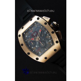 Richard Mille RM011-FM Felipe Massa Pink Gold Plated Titanium Case Watch in Black Strap