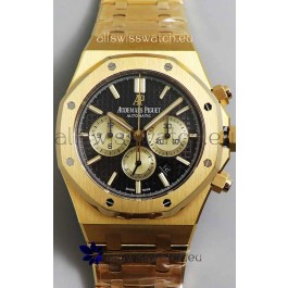 Audemars Piguet Royal Oak Chronograph Yellow Gold Black Dial Steel Strap Swiss Replica Watch