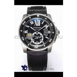 Calibre De Cartier Watch 42MM Black Dial Steel Case - 1:1 Mirror Replica Watch