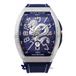Franck Muller Vanguard Yachting Dragon V45 Blue Dial in Diamonds Bezel Swiss Replica
