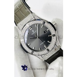 Hublot Classic Fusion Stainless Steel Diamonds Grey Dial Swiss Replica Watch 1:1 Mirror Quality 