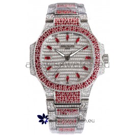 Patek Philippe Nautilus 7118R 35MM 1:1 Red Diamonds Paved Watch in Steel Casing 