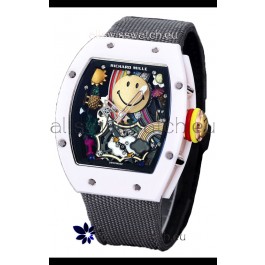 Richard Mille RM088 Smiley Tourbillon White Ceramic Casing Grey Nylon Strap Replica Watch 