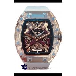 Richard Mille RM047 Samurai Genuine Tourbillon Watch White Strap in Sapphires Casing