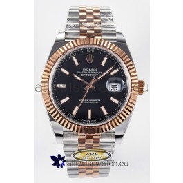Rolex Super Clone Datejust ETA 3235 Movement 41MM Two Tone Rose Gold Plating Black Dial Watch