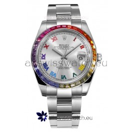 Rolex Datejust 41MM Swiss Replica Watch - 904L Steel in Rainbow Bezel 
