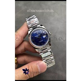 Rolex Day Date Super Clone Stainless Steel Blue Dial Small Roman Numerals Watch 36MM - 1:1 Mirror Quality