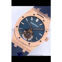 Audemars Piguet Royal Oak Tourbillon 41mm Blue Dial in 904L Rose Gold Case Rubber Strap