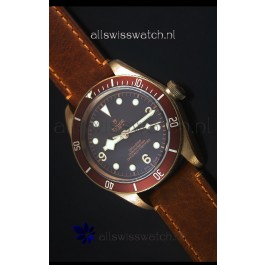 Tudor Heritage Bay Bronze Swiss Replica Watch with Leather Strap