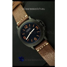 Panerai Luminor Marina Black Seal PVD Swiss Watch in Dark Brown Strap