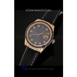 Rolex DateJust Swiss Mens Replica Yellow Gold Watch in Diamond Markers