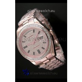 Rolex Day Date Swiss Automatic Rose Gold Watch in Diamond Bezel