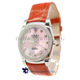 Rolex Cellini Cestello Ladies Swiss Watch Pink Pearl Diamonds Bezel and Hours Markers