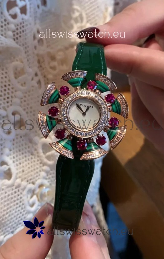 Bvlgari Divas's Dream Edition Watch in Rose Gold Casing - Diamonds Paved Bezel Swiss Replica
