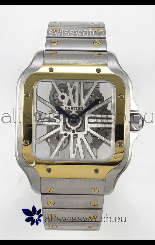 Santos De Cartier Super Clone Watch in Skeleton Dial Two Tone Casing Watch 