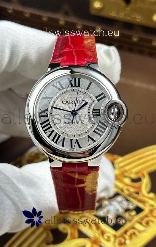 Ballon De Cartier Swiss Automatic 1:1 Mirror Quality 33MM in Burgundy Strap