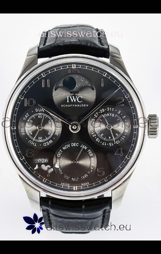 IWC Super Clone Portuguese Perpetual Calendar Steel Case Grey Dial Replica Watch 