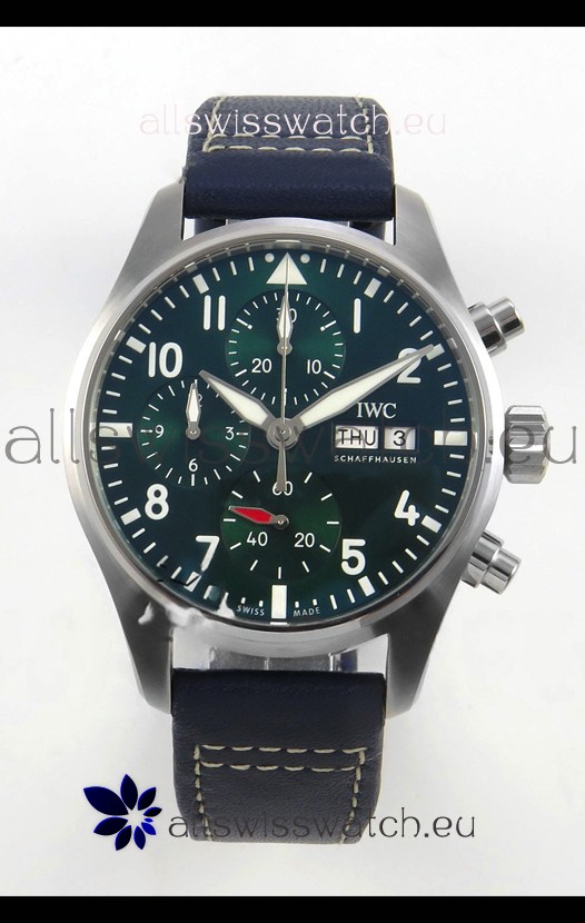 IWC Super Clone Pilot Chronograph Edition Green Dial Leather Swiss Replica Watch 