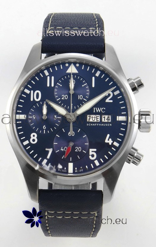 IWC Super Clone Pilot Chronograph Edition Blue Dial Leather Swiss Replica Watch 