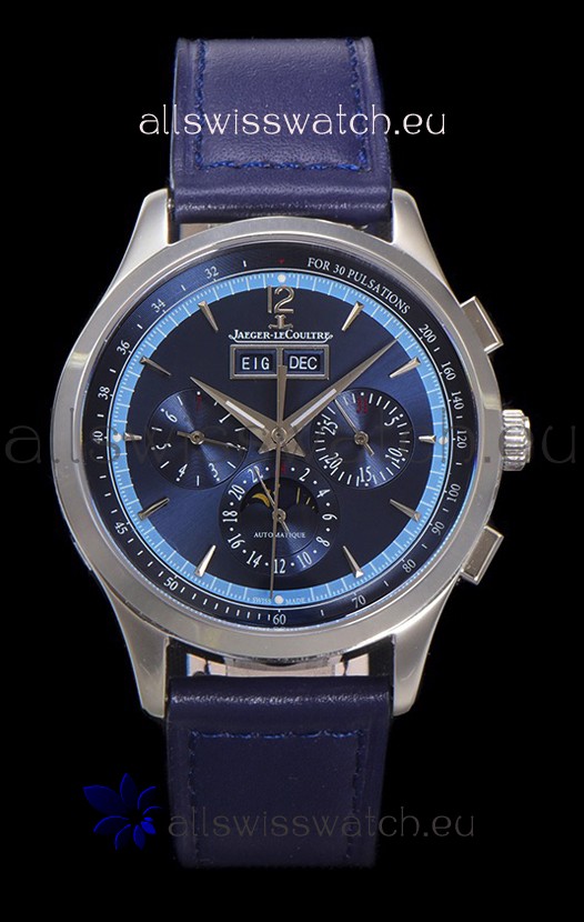 Jaeger LeCoultre Master Control Chronograph Calendar Steel Casing Blue Dial Watch 