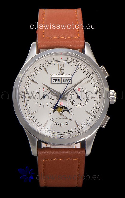 Jaeger LeCoultre Master Control Chronograph Calendar Steel Casing White Dial Watch 