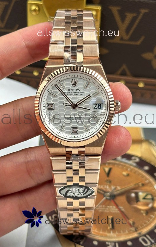 Rolex Land-Dweller 127235 Steel Honeycomb Rose Gold 36MM Swiss Replica Watch 