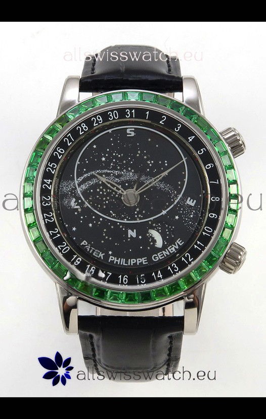 Patek Philippe Grand Complications 6102 Black Dial Green Diamonds Swiss Replica Watch 