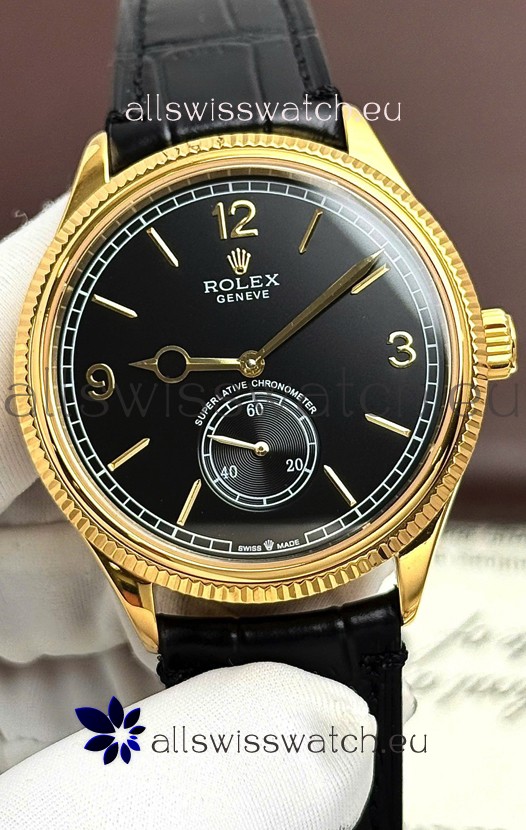 Rolex 1908 Perpetual Swiss Movement Replica Watch in Rose Gold Casing Black Dial