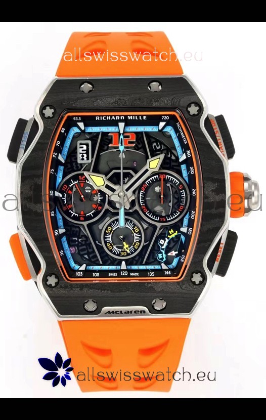 Richard Mille Super Clone RM65-01 Carbon Casing Replica Watch in Orange Strap 