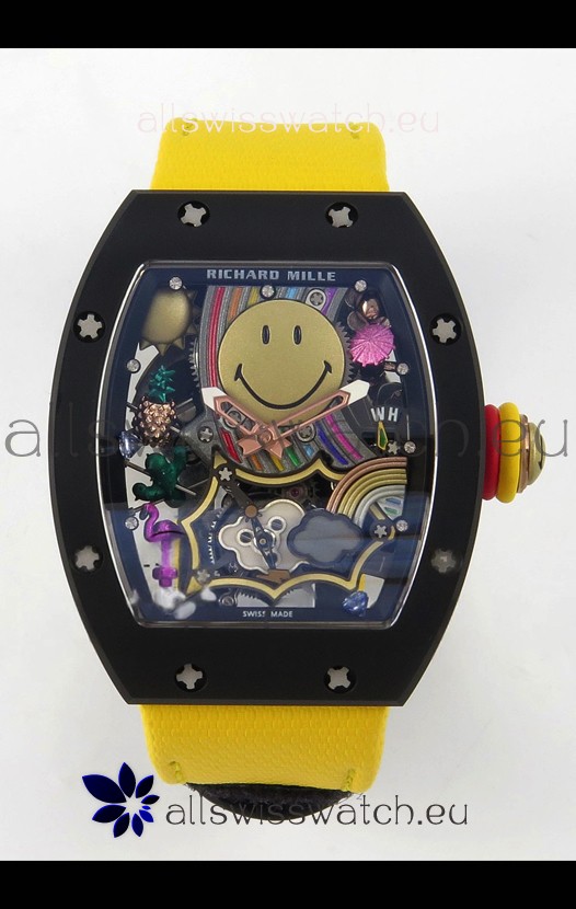 Richard Mille Super Clone RM088 Smiley Tourbillon Black Ceramic Velcro Strap Watch 