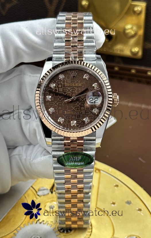 Rolex Datejust Super Clone Cal.3235 Brown Computer Dial 2 Tone Rose Gold Casing Watch 36MM