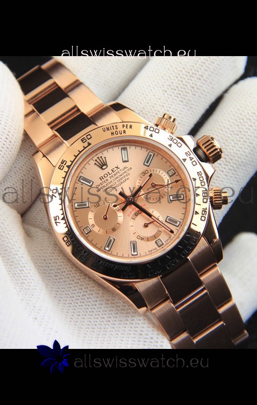 Rolex Daytona Japanese Movement Gold Casing Replica Watch in Champange Dial