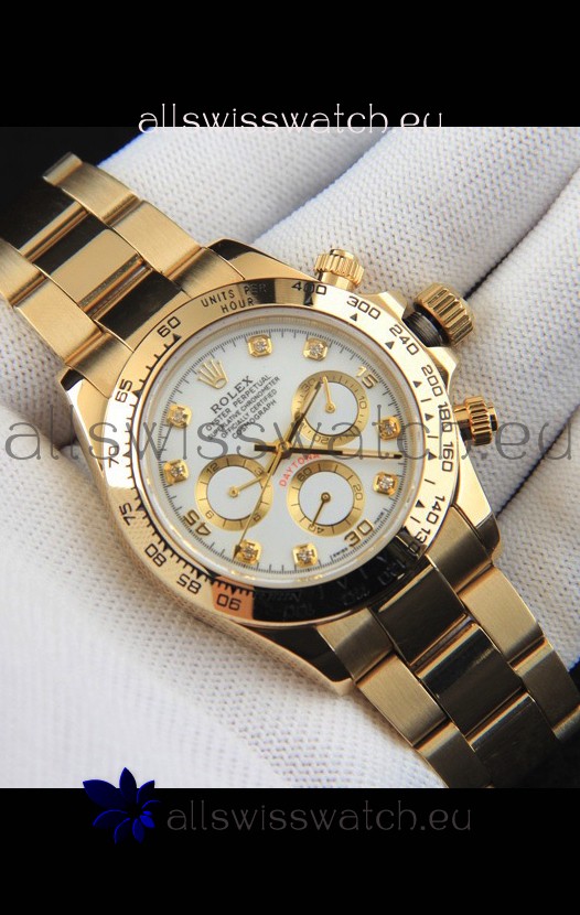Rolex Daytona Japanese Movement Gold Casing Replica Watch in White Dial