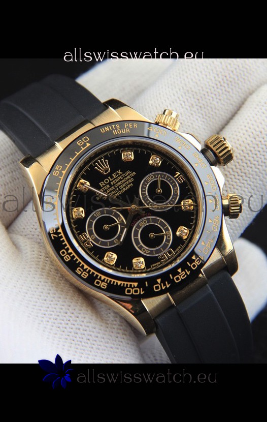 Rolex Daytona Japanese Movement Gold Casing Replica Watch in Black Dial 
