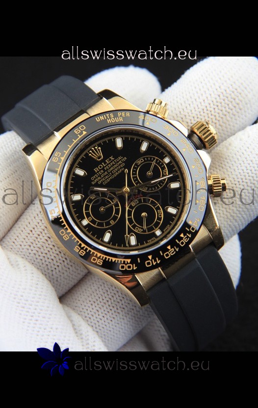 Rolex Daytona Japanese Movement Gold Casing Replica Watch in Black Dial 