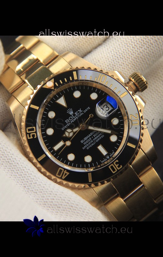 Rolex Submariner Japanese Replica Watch 904L Steel Yellow Gold - Ceramic Bezel in Black