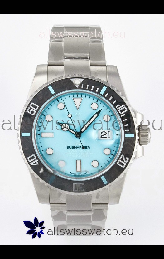 Rolex Submariner DiW Sandblasted Steel Casing Carbon Fiber Bezel Watch Tiffany Blue Dial