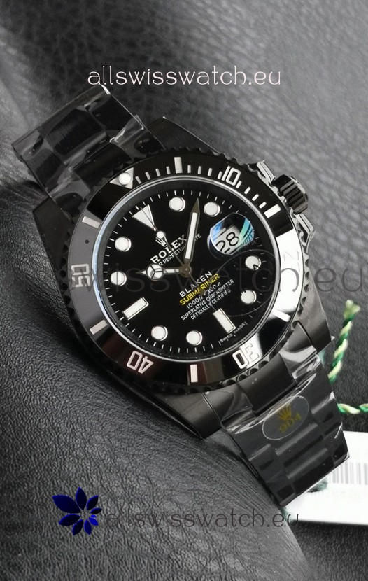 Rolex Submariner Blaken DLC Coated Swiss Replica Watch in Black Dial 