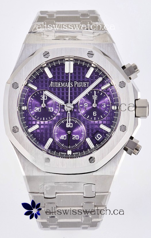 Royal Oak Chrono 26240 Purple Dial FREE SPRUNG MVMNT Steel Caing Super Clone Watch 