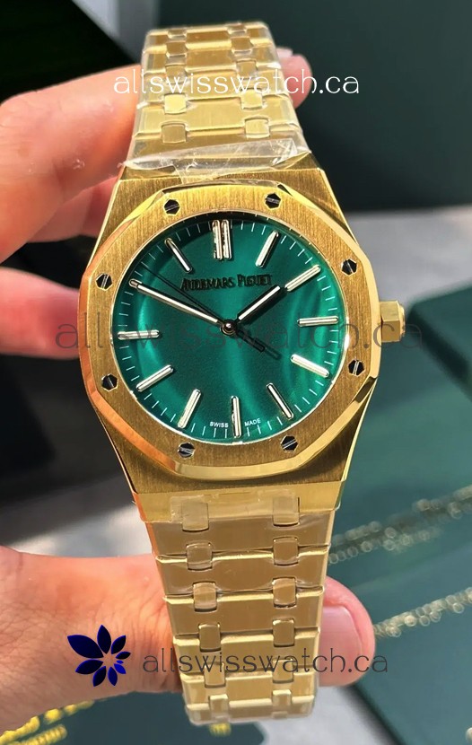 Royal Oak 15513BA Malachite Dial Yellow Gold Super Clone Watch 