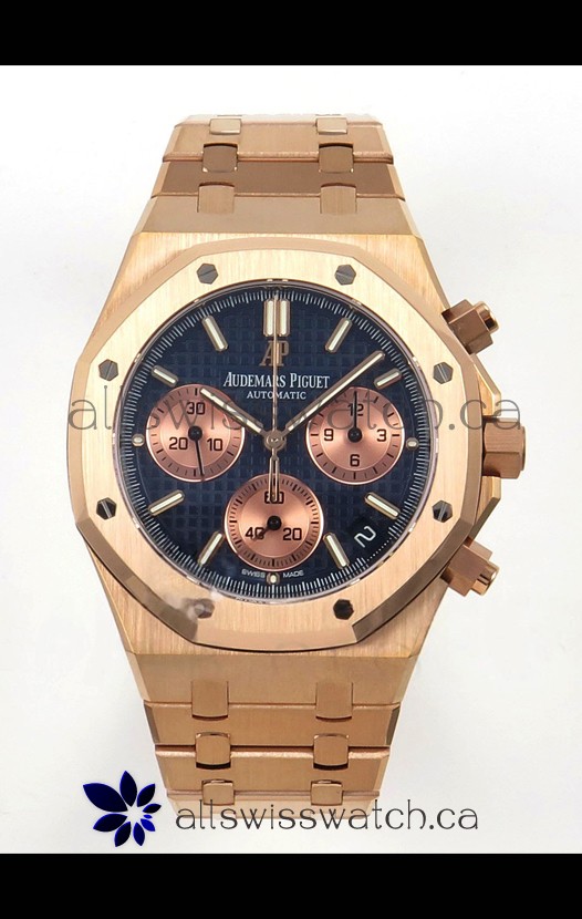 Royal Oak Chrono 26240 Rose Gold Blue Dial Super Clone Watch 