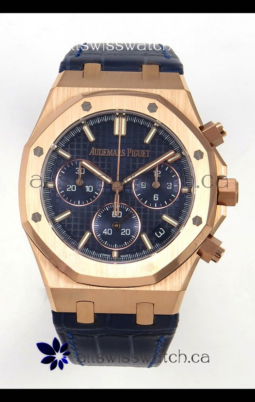 Royal Oak Chrono 26240 Rose Gold Blue Dial Leather Strap Super Clone Watch 