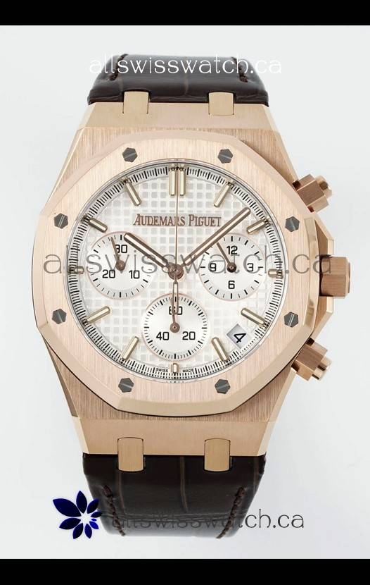 Royal Oak Chrono 26240 Rose Gold White Dial Leather Strap Super Clone Watch 