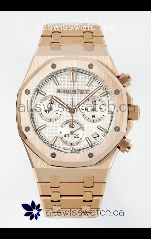 Royal Oak Chrono 26240 Rose Gold Strap in White Dial Super Clone Watch 