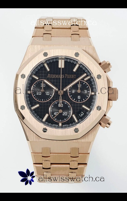 Royal Oak Chrono 26240 Rose Gold Strap in Black Dial Super Clone Watch 