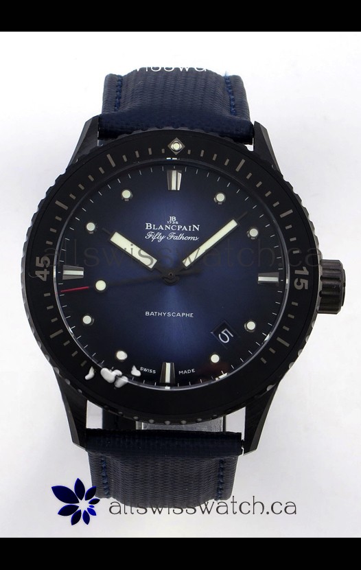 Blancpain Fifty Fathoms Ceramic Case Leather Strap Blue Dial Super Clone Watch 