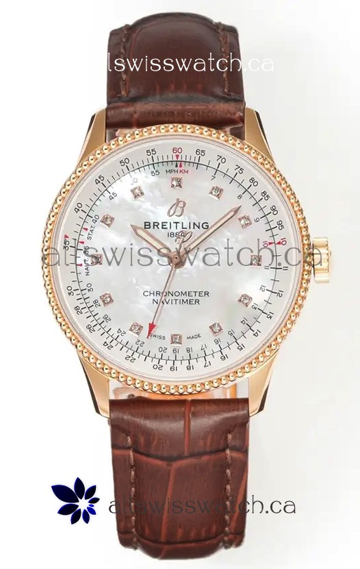 Navitimer Automatic 36 Rose Gold Pearl Dial Super Clone Watch 