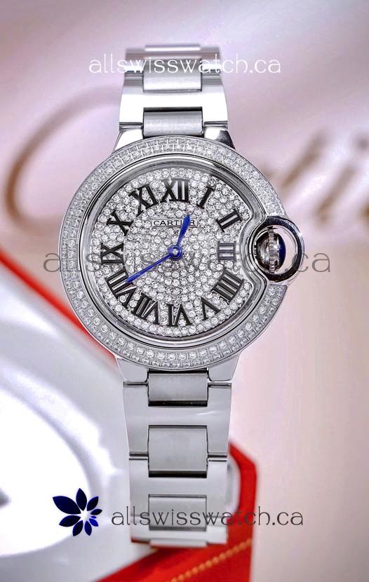 Ballon De Cartier Swiss Quartz 33MM Stainless Steel Diamonds Super Clone Watch 