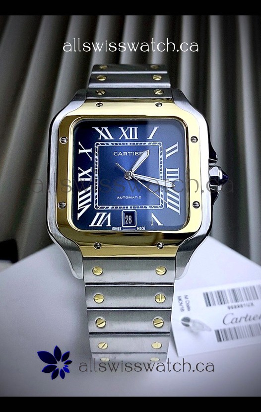 Cartier Santos De Cartier 904L Steel Blue Dial Two Tone Swiss Replica Watch 
