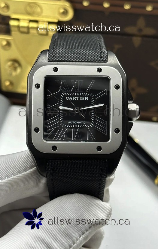 Santos De Cartier in Black Dial PVD MLF Coating Super Clone Watch